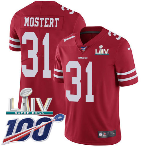 San Francisco 49ers Nike #31 Raheem Mostert Red Super Bowl LIV 2020 Team Color Men Stitched NFL 100th Season Vapor Untouchable Limited Jersey